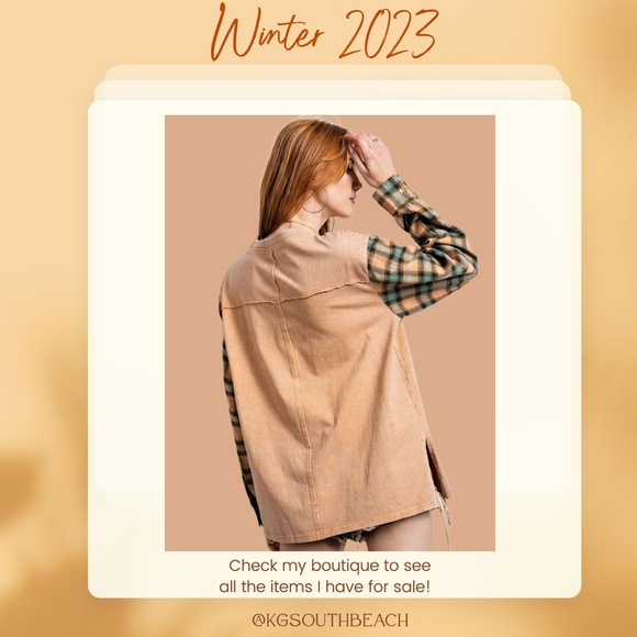 EASEL "In Your Dreams" Loose Fit Mineral Wash & Long Flannel Sleeves Tunic Top - Picture 11 of 12